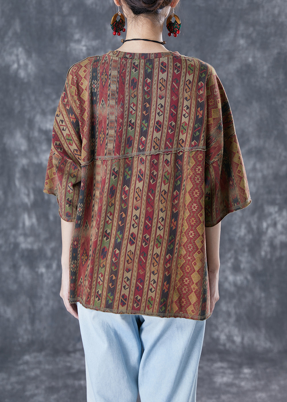 Diy Coffee Asymmetrical Patchwork Print Cotton Top Summer