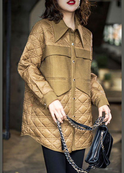 Diy Chocolate Peter Pan Collar Patchwork Fine Cotton Filled Parka Winter