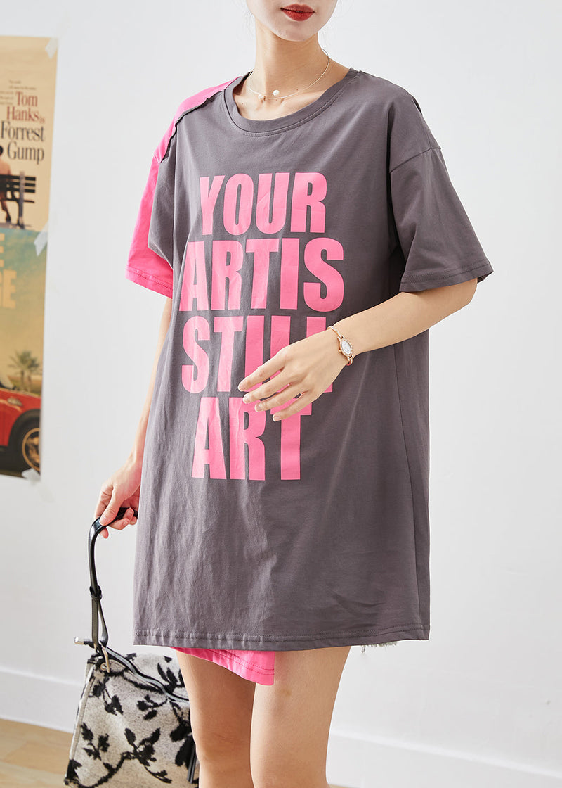 Diy Colorblock Asymmetrical Patchwork Letter Print Cotton Long Tanks Summer