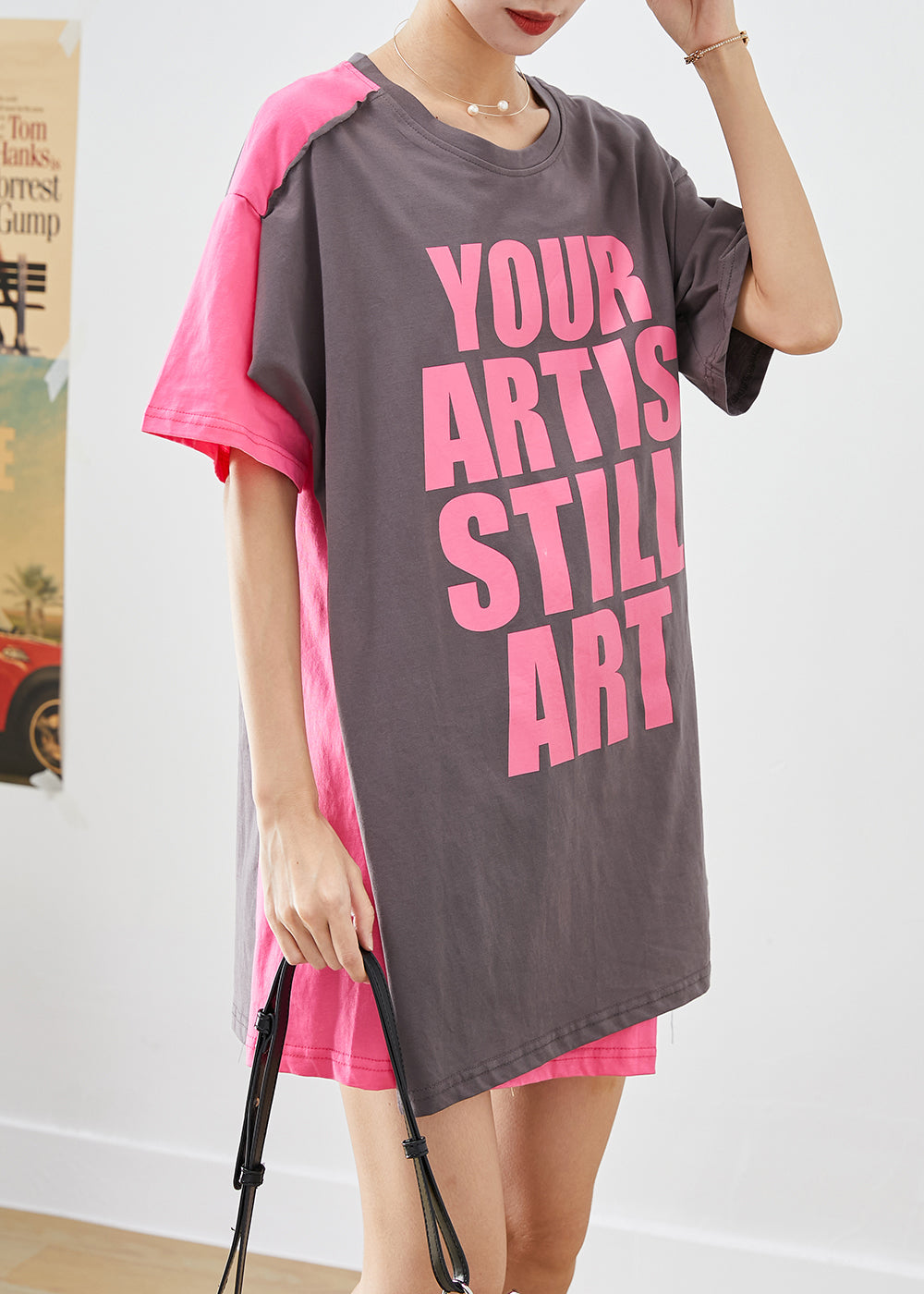 Diy Colorblock Asymmetrical Patchwork Letter Print Cotton Long Tanks Summer
