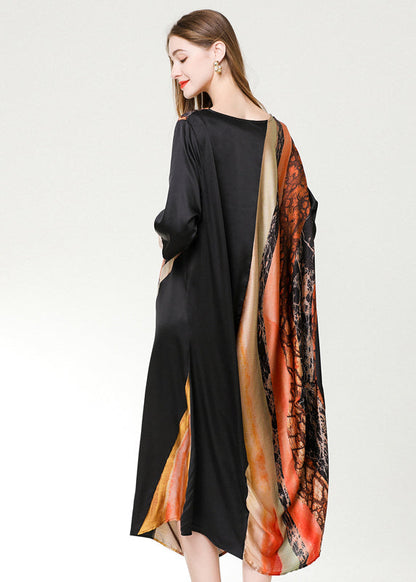 Diy Colorblock Asymmetrical Patchwork Print Chiffon Party Dress Summer