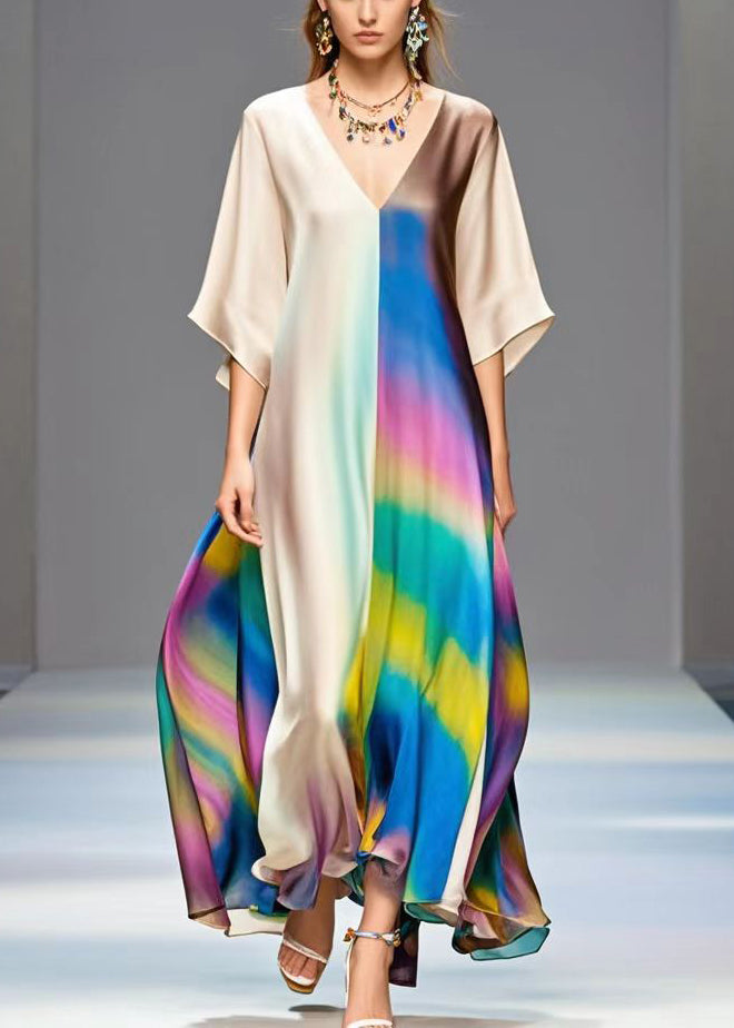 Diy Colorblock Asymmetrical Patchwork Tie Dye Silk Dresses Summer
