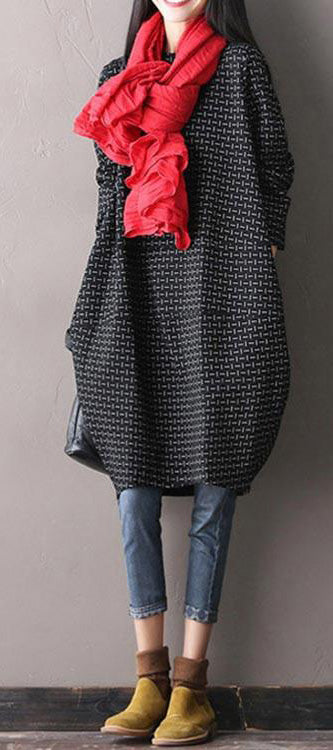 Diy Cotton Clothes Fine Black Cotton Round Neck Dress