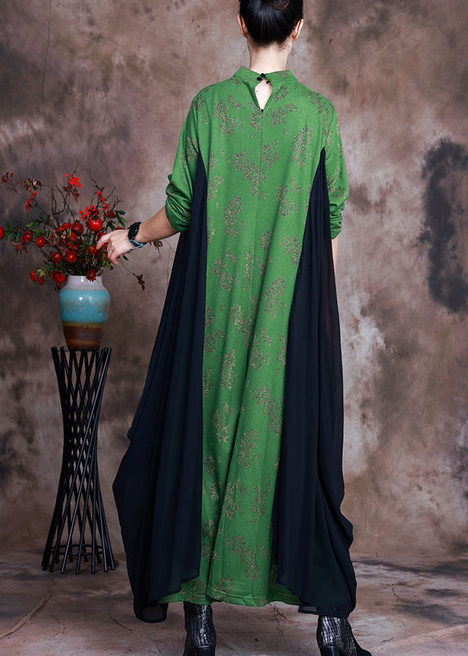 Diy Green Button Patchwork Asymmetrical Design Fall Dress