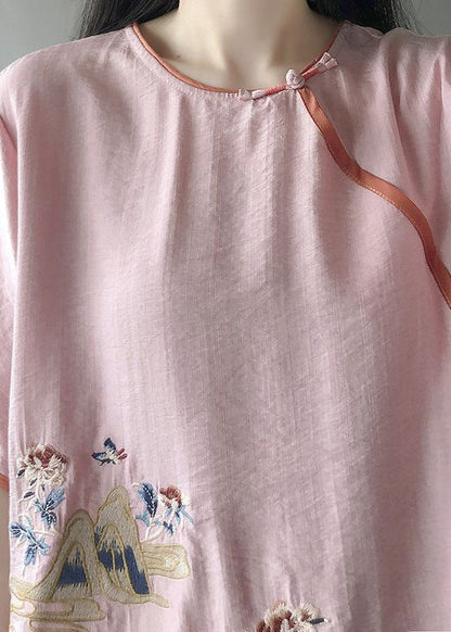 Diy Green Embroideried Chinese Button Cotton Shirt Summer