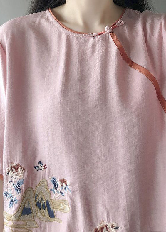 Diy Green Embroideried Chinese Button Cotton Shirt Summer