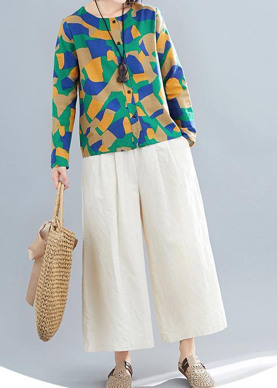 DIY Green Geometric Clothes For Women O Neck Button Down Plus Size Clothing Tops