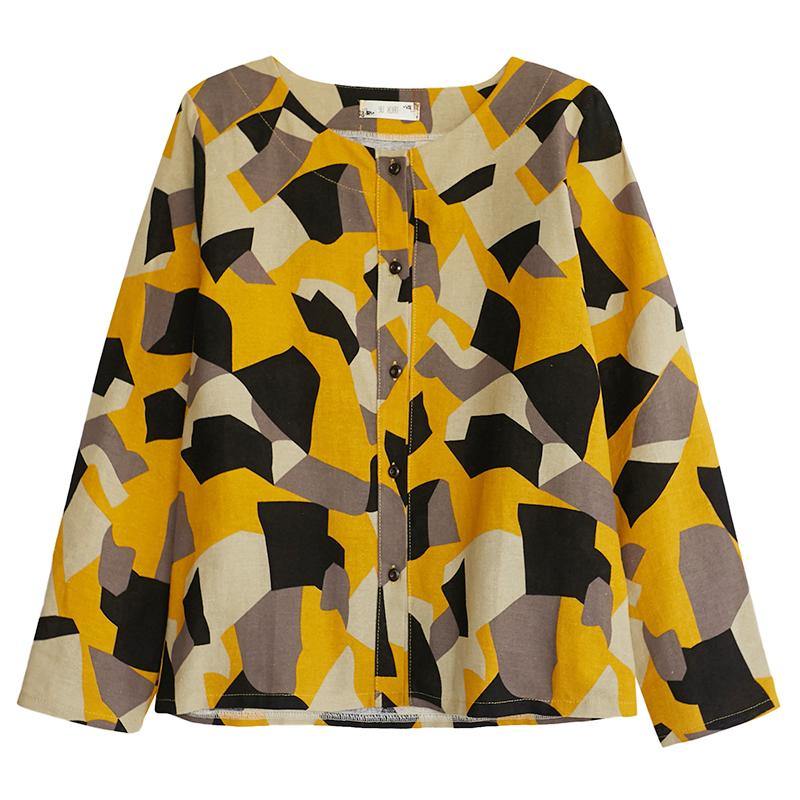 DIY Green Geometric Clothes For Women O Neck Button Down Plus Size Clothing Tops