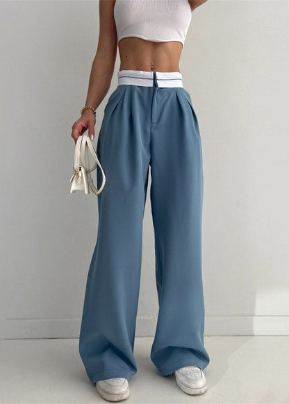 Diy Green Patchwork Elastic Waist Wide Leg Pants Summer