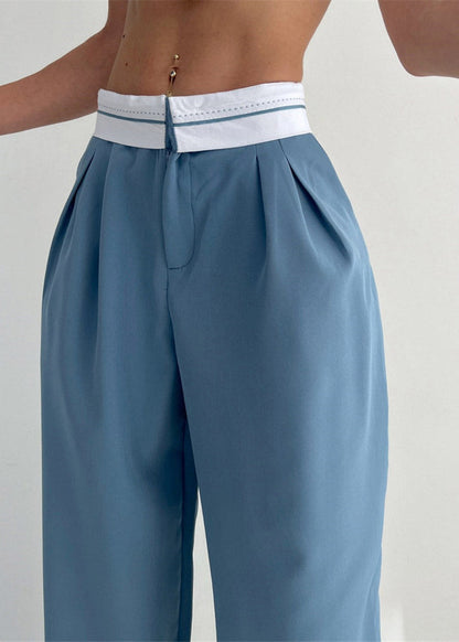 Diy Green Patchwork Elastic Waist Wide Leg Pants Summer