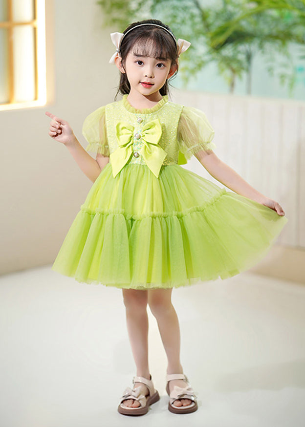 Diy Green Ruffled Patchwork Tulle Kids Dress Summer