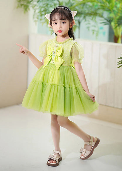 Diy Green Ruffled Patchwork Tulle Kids Dress Summer