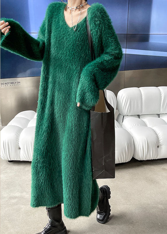 Diy Green Cozy Mink Velvet Fall Sweater Dress