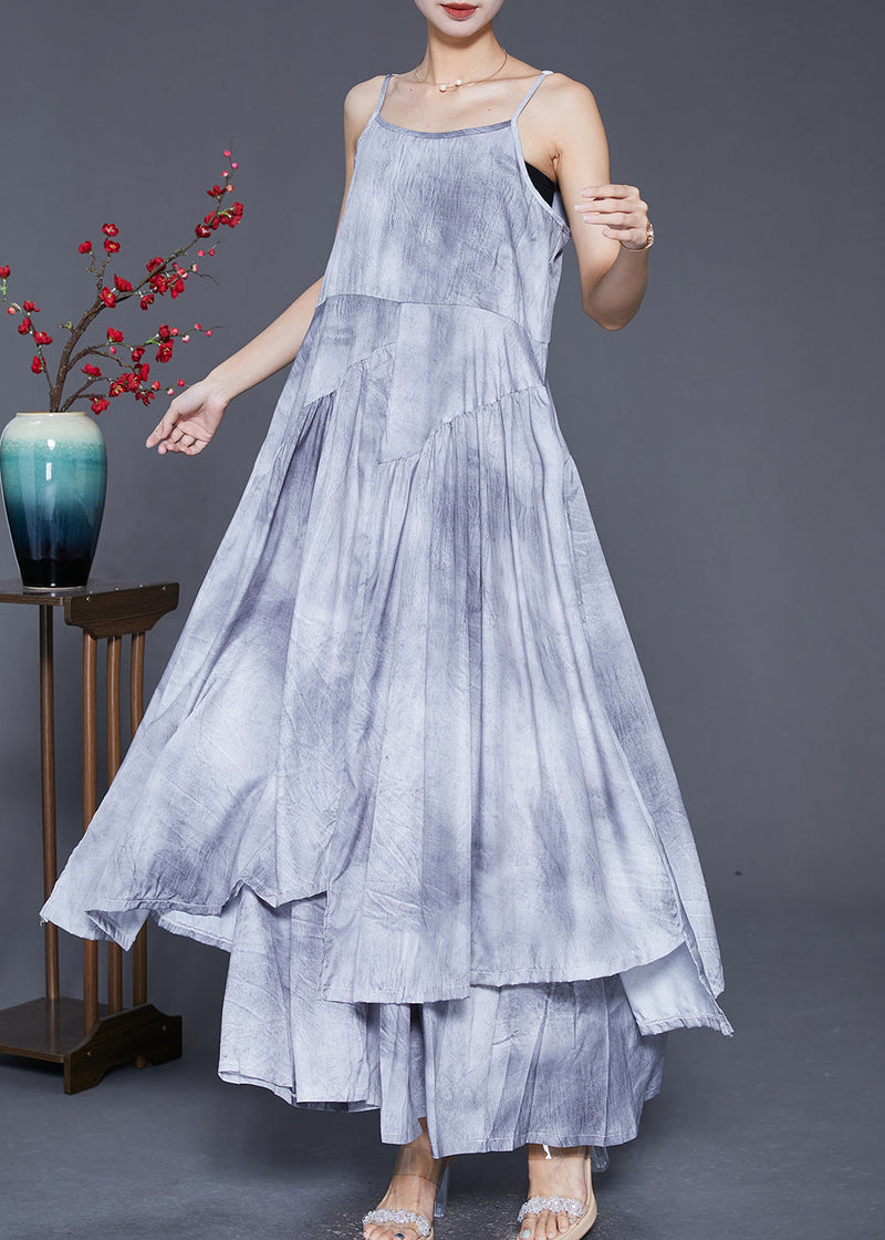 Diy Grey Asymmetrical Tie Dye Linen Spaghetti Strap Dress Summer
