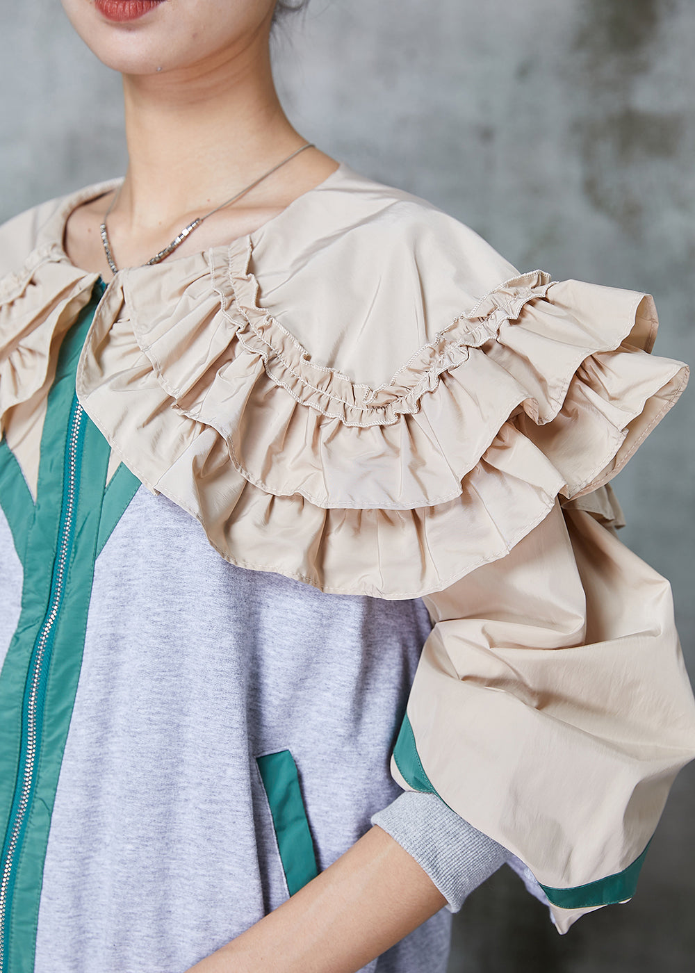 Diy Grey Ruffled Patchwork Cotton Jackets Spring
