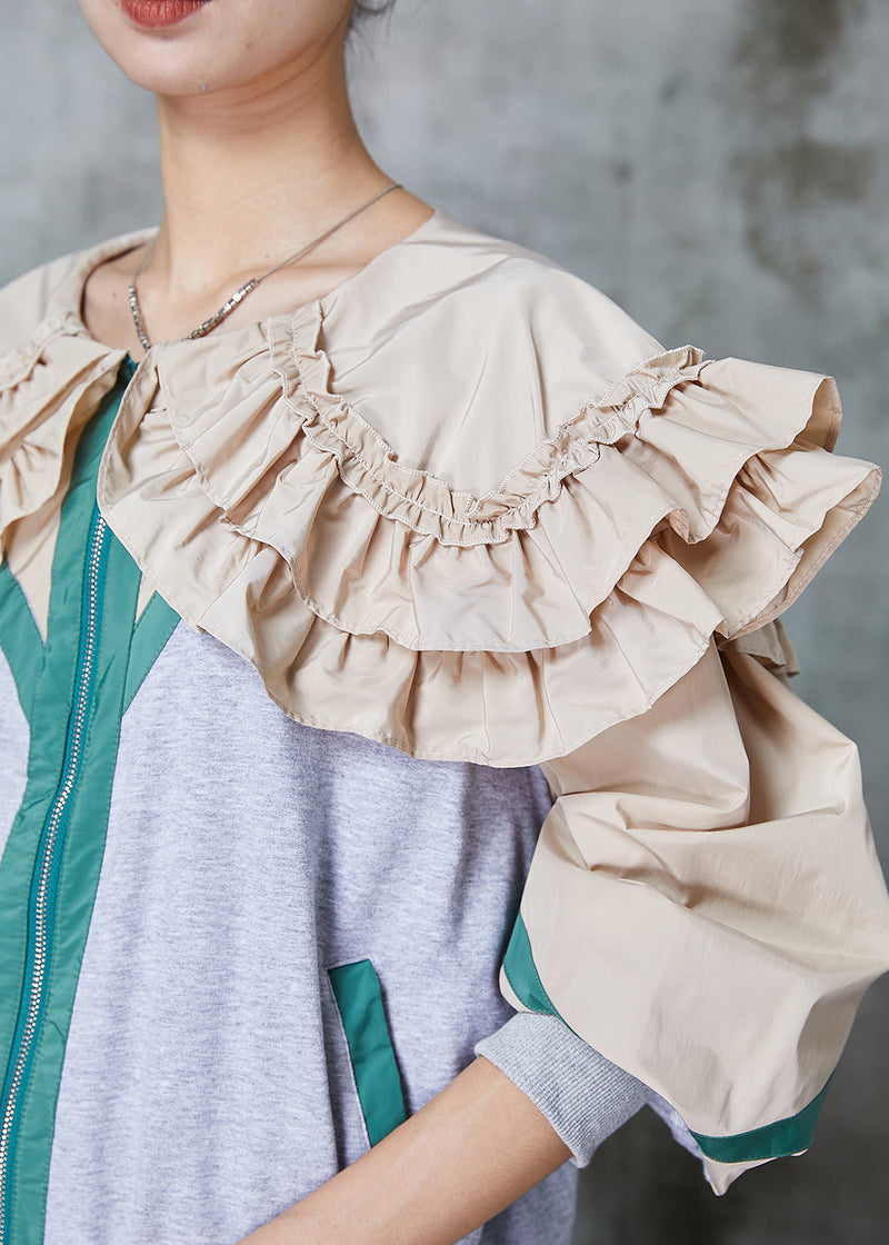 Diy Grey Ruffled Patchwork Cotton Jackets Spring