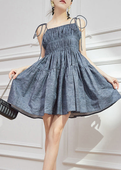 Diy Grey Wrinkled Silm Fit Cotton Mini Dress Summer