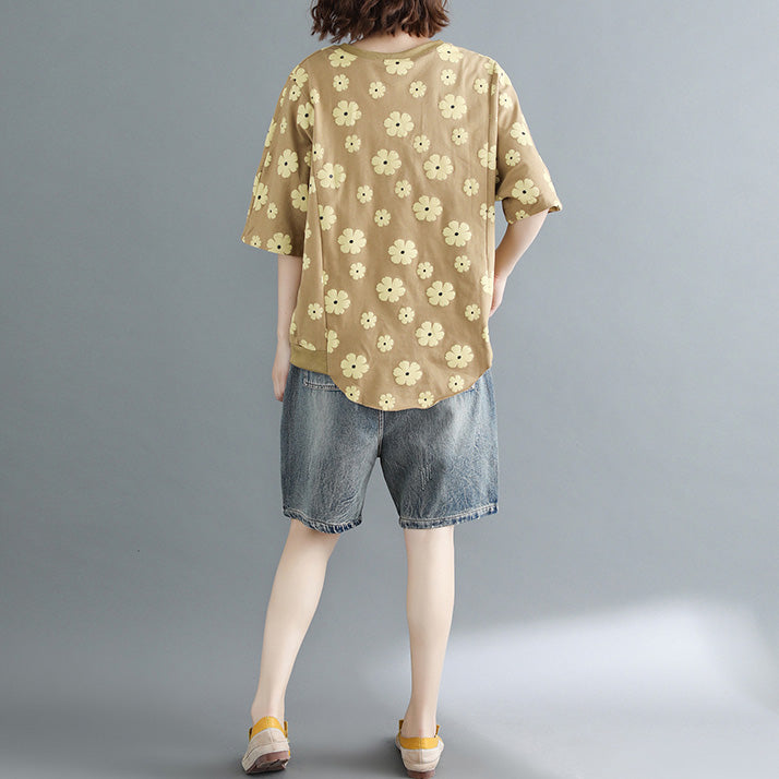 Diy Half Sleeve Cotton Clothes for Wardrobes Yellow Print Clothing Top