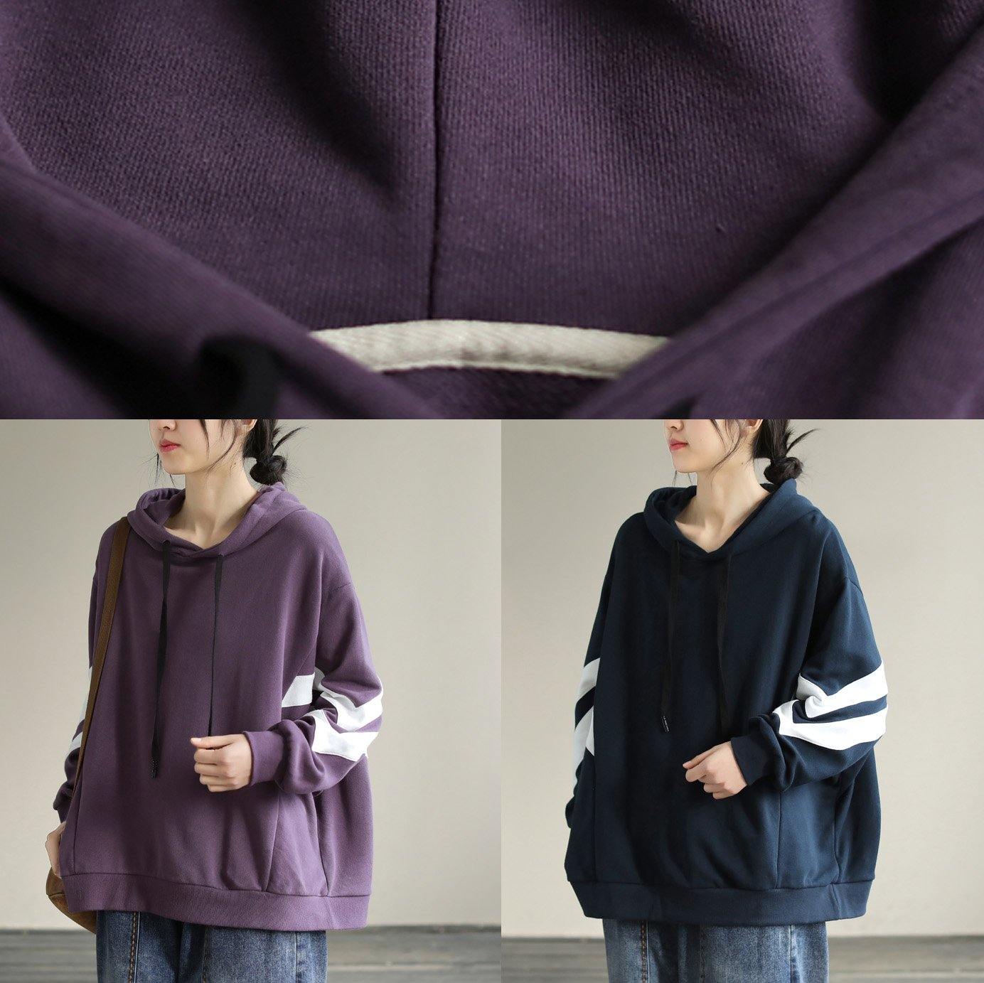 DIY Hooded cotton Spring Linen Tops women blouses design Navy shirt