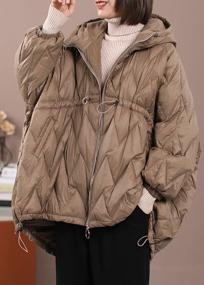 Diy Khaki Cinched Pockets Cotton Blend Winter Down Coat