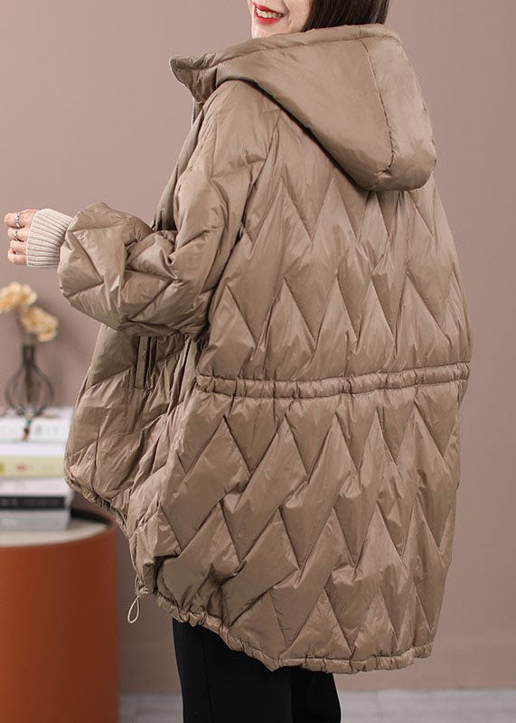 Diy Khaki Cinched Pockets Cotton Blend Winter Down Coat