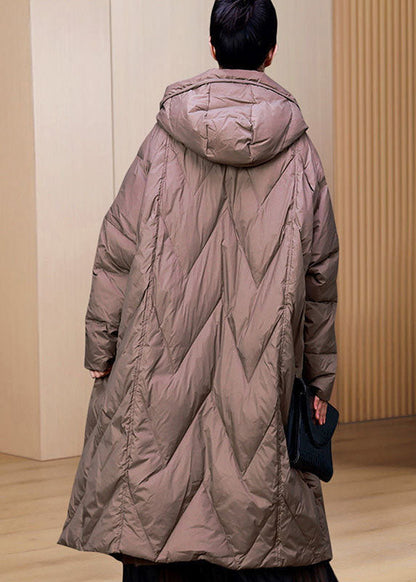 Diy Khaki Hooded Drawstring Oversized Duck Down Down Coat Winter