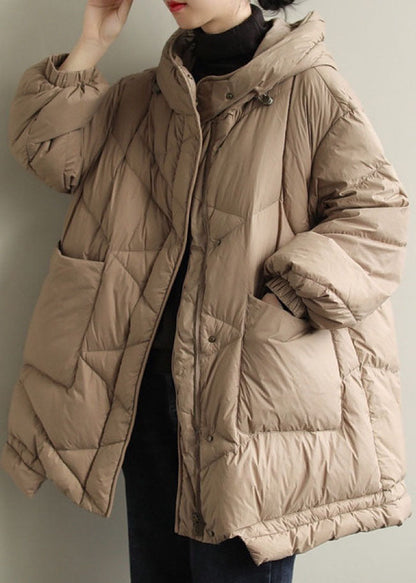 Diy Khaki Hooded Pockets Winter Duck Down Coat