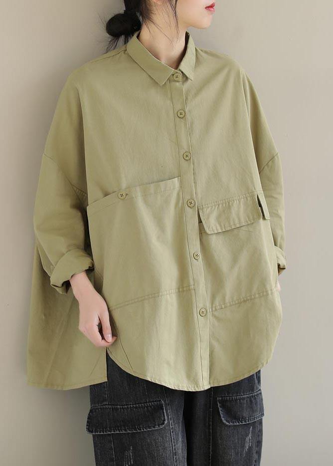 DIY Lapel Asymmetric Shirts Sleeve Khaki Shirt