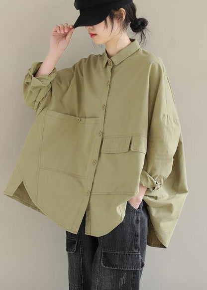 DIY Lapel Asymmetric Shirts Sleeve Khaki Shirt