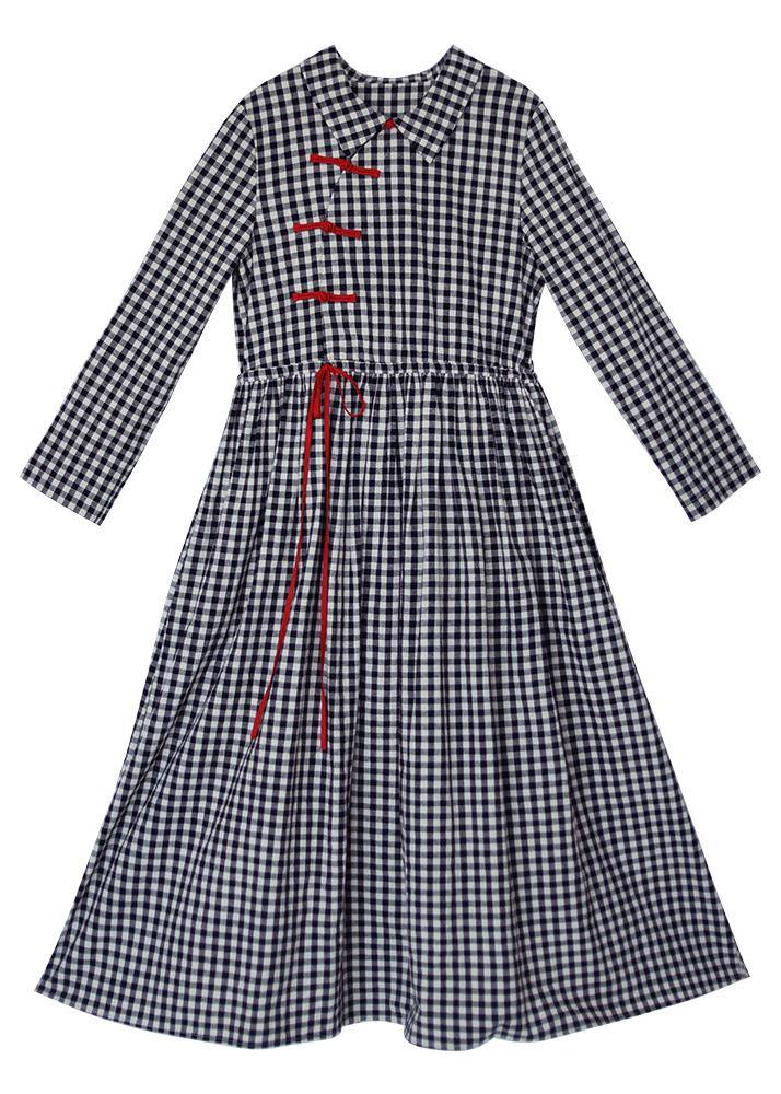 Diy Lapel Drawstring Spring Clothes Photography Black Plaid Dresses