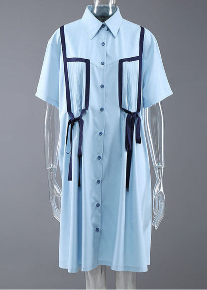 Diy Light Blue Button Peter Pan Collar Shirt Dress Short Sleeve