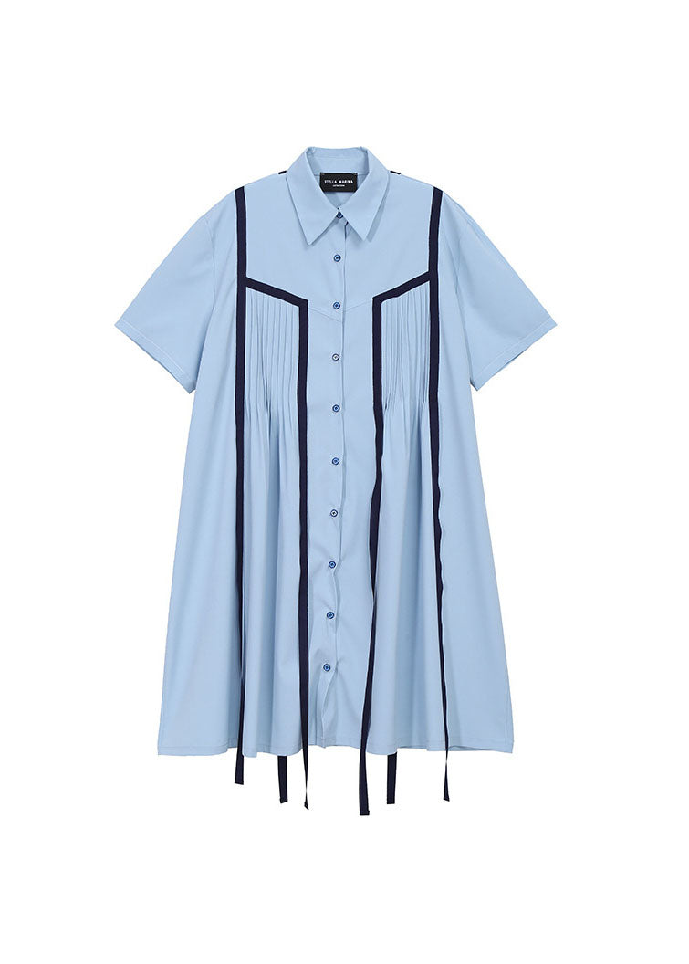 Diy Light Blue Button Peter Pan Collar Shirt Dress Short Sleeve