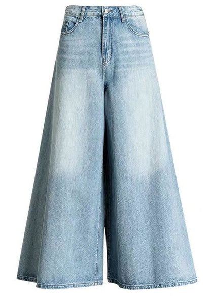 Diy Light Blue Pockets Wide Leg Fall Denim Pants