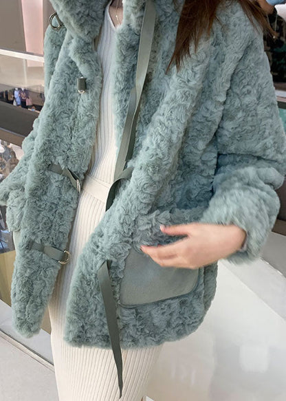 Diy Light Green Pockets Faux Fur Winter Outwear