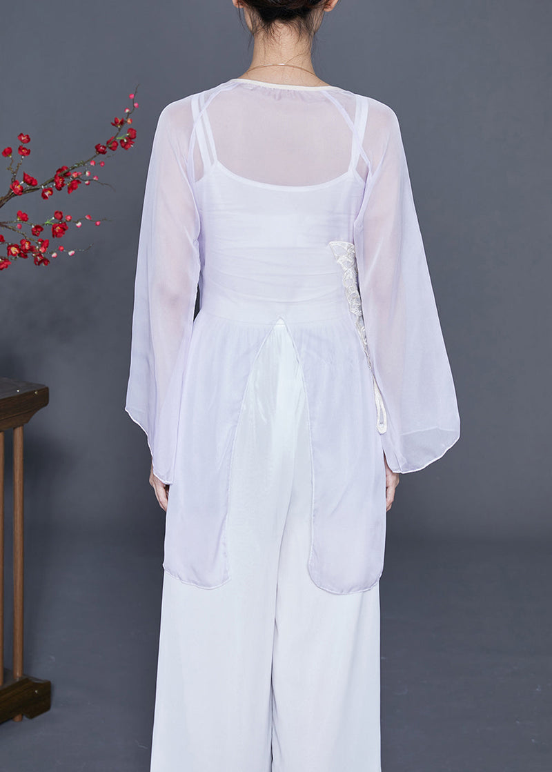 Diy Light Purple Asymmetrical Butterfly Lace Up Tulle Top Summer