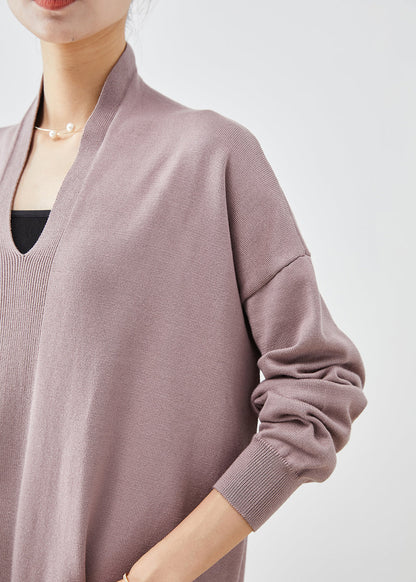 Diy Light Purple V Neck Knit Long Dresses Fall
