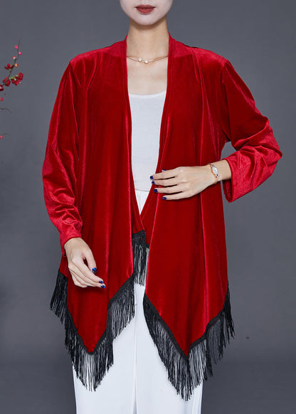 Diy Mulberry Tasseled Patchwork Silk Velour Cardigan Fall