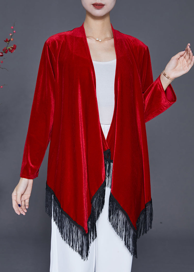 Diy Mulberry Tasseled Patchwork Silk Velour Cardigan Fall