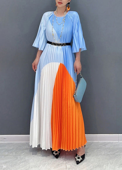 Diy Multi Wrinkled Patchwork Maxi Dresses Long Sleeve