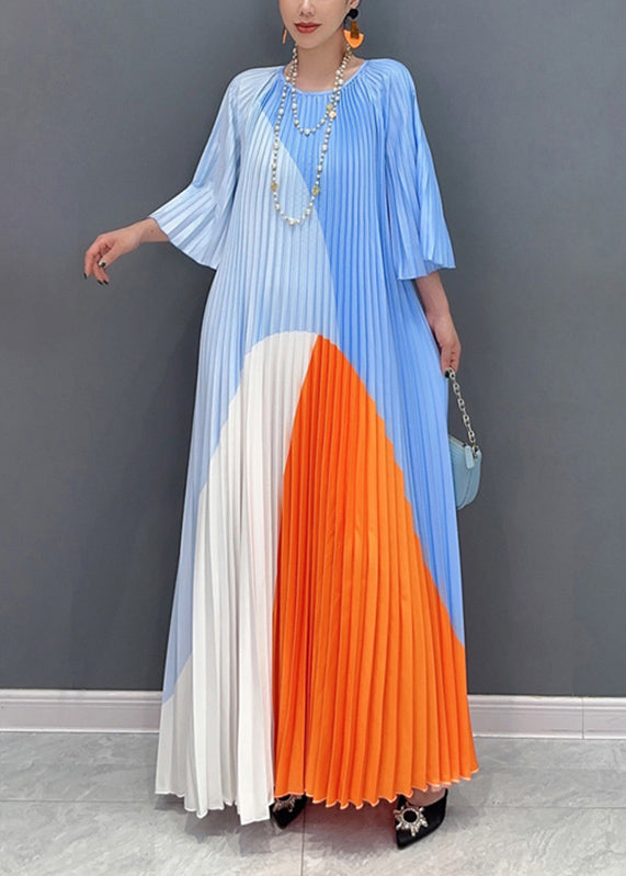 Diy Multi Wrinkled Patchwork Maxi Dresses Long Sleeve