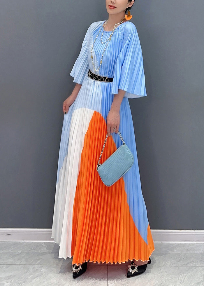 Diy Multi Wrinkled Patchwork Maxi Dresses Long Sleeve