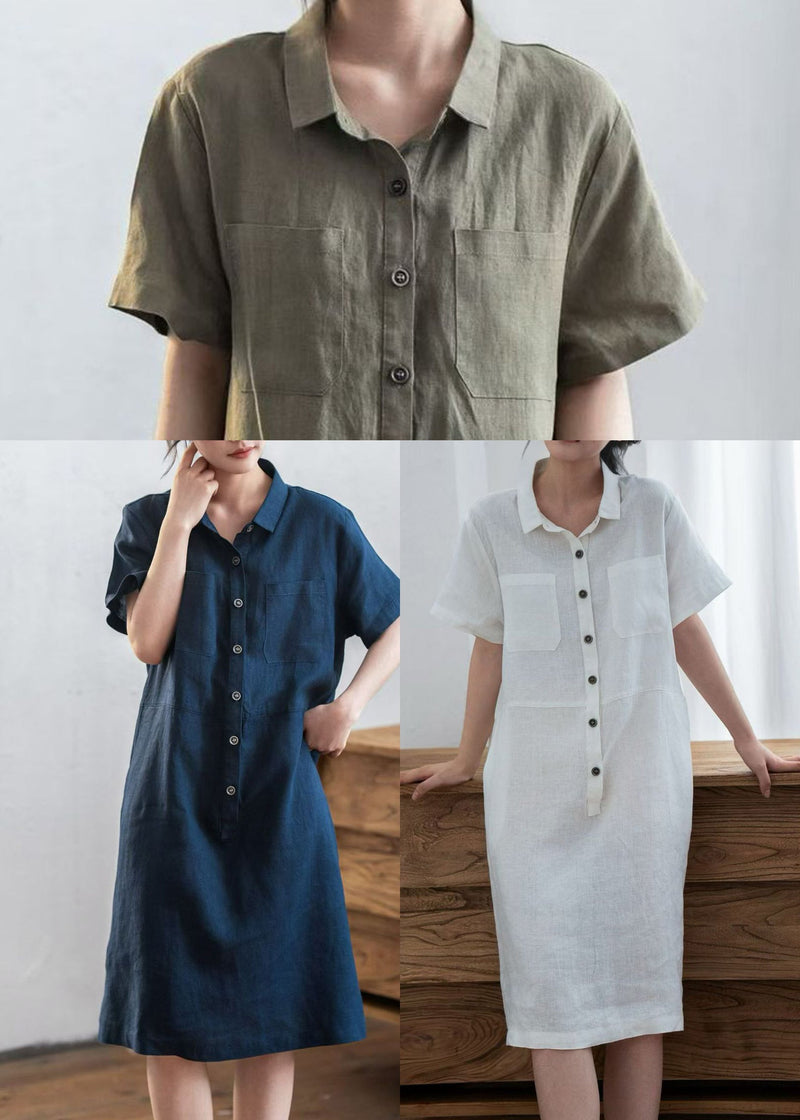 Diy Navy Oversized Pockets Linen Maxi Dresses Summer