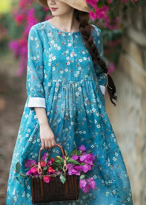 Diy O Neck Patchwork Springtunic Green Print Loose Dresses