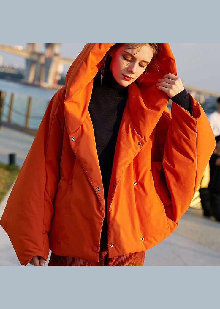 Diy Orange Hooded Oversized Color Duck Down Puffer Coat Batwing Sleeve