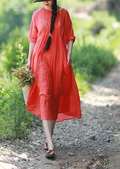 Diy Orange Red Clothes O Neck Cinched Robes Summer Dress