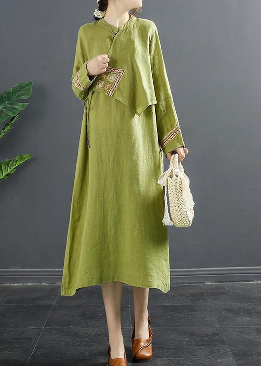 Diy Patchwork Lnspiration Green Embroidery Maxi Dress