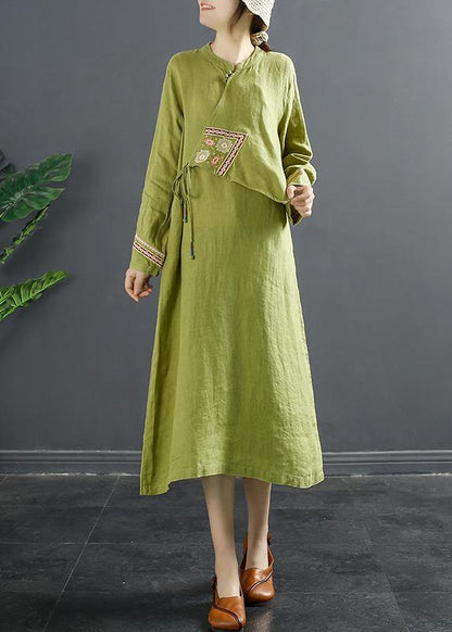 Diy Patchwork Lnspiration Green Embroidery Maxi Dress