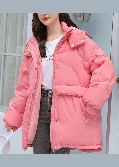Diy Pink Hooded Pockets Duck Down Down Jacket Winter