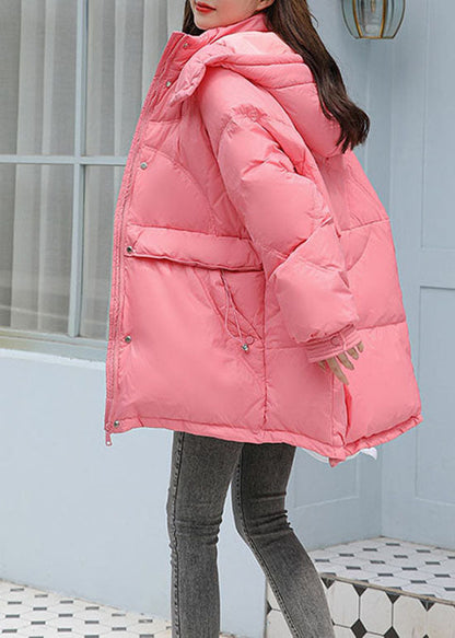 Diy Pink Hooded Pockets Duck Down Down Jacket Winter