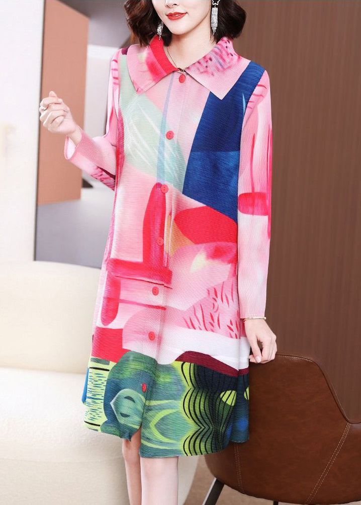 Diy Pink Peter Pan Collar Print Side Open Long Dresses Spring